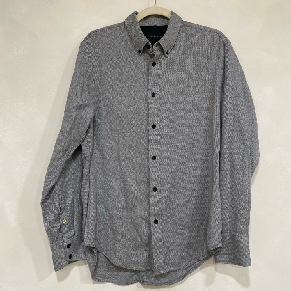 Rag and Bone Fit 2 Tomlin Grey Herringbone Shirt Mens Small
